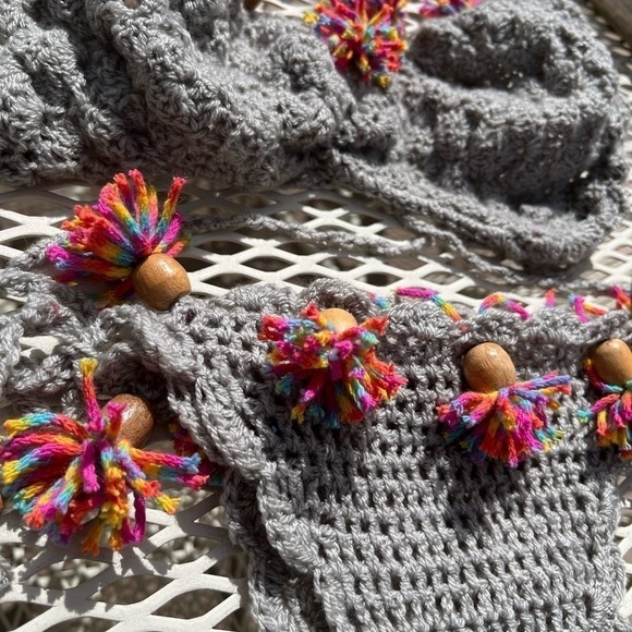 GRAY BIKINI AND SWIM COVER SET WITH MULTI COLORED TASSELS - Picture 11 of 17